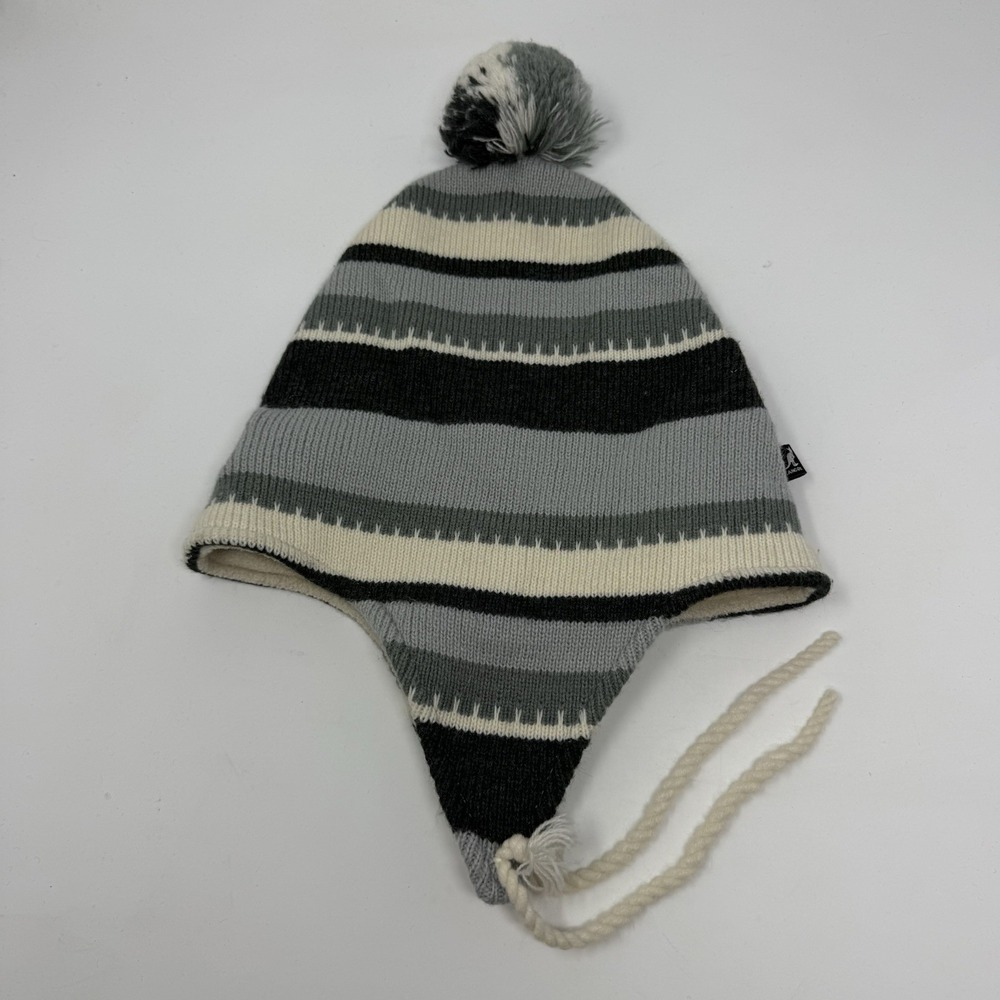 Kangol Stripped Pom Beanie Trapper Hat Held‎ Stitch Snood Ear Flaps Size L/XL - Picture 2 of 11